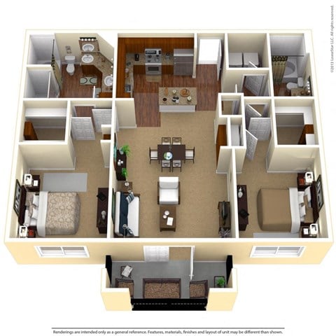 Floor plan for 2 beds, 2 baths, 1500 sqft